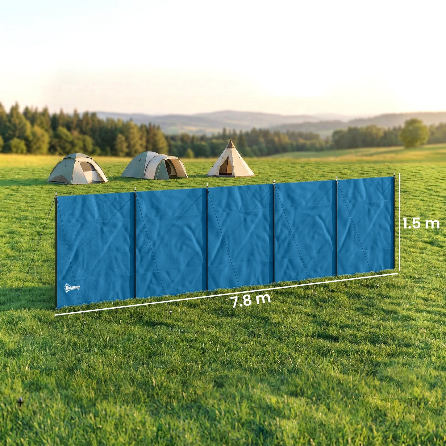 Camping Windbreak, Foldable Portable Wind Blocker w/ Carry Bag and Steel Poles, 780cm x 150cm