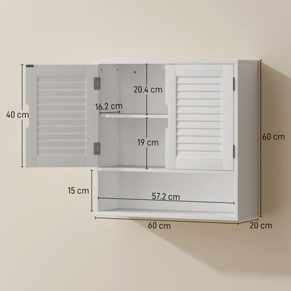 Bathroom Cabinet, Wall Mounted Storage Cabinet with Adjustable Shelves, 60 x 20 x 60 cm, White