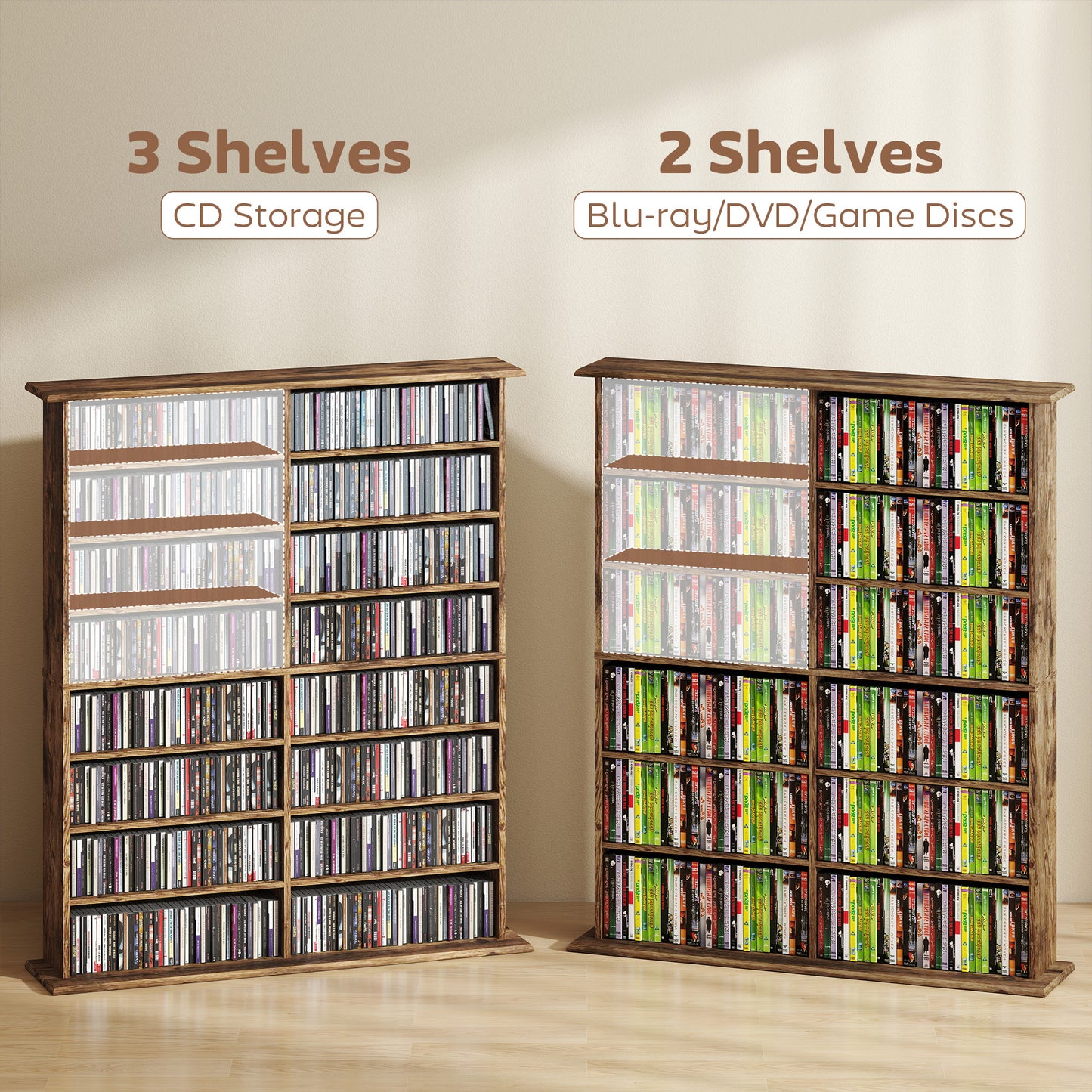 16-Compartment Media Shelf - Rustic Brown