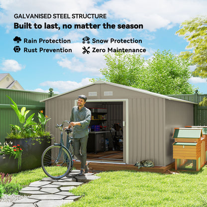 13 x 11ft Large Garden Shed, Mental Garden Storage Shed with Foundation Kit Ventilation & Doors, Light Grey