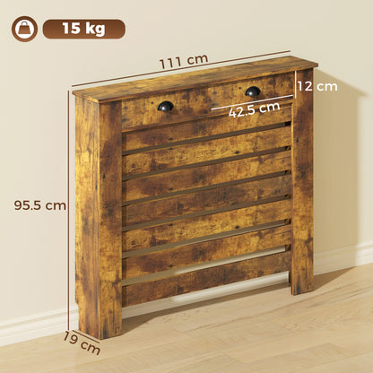 95.5H x 111Wcm Radiator Cover, with Drawer - Rustic Brown