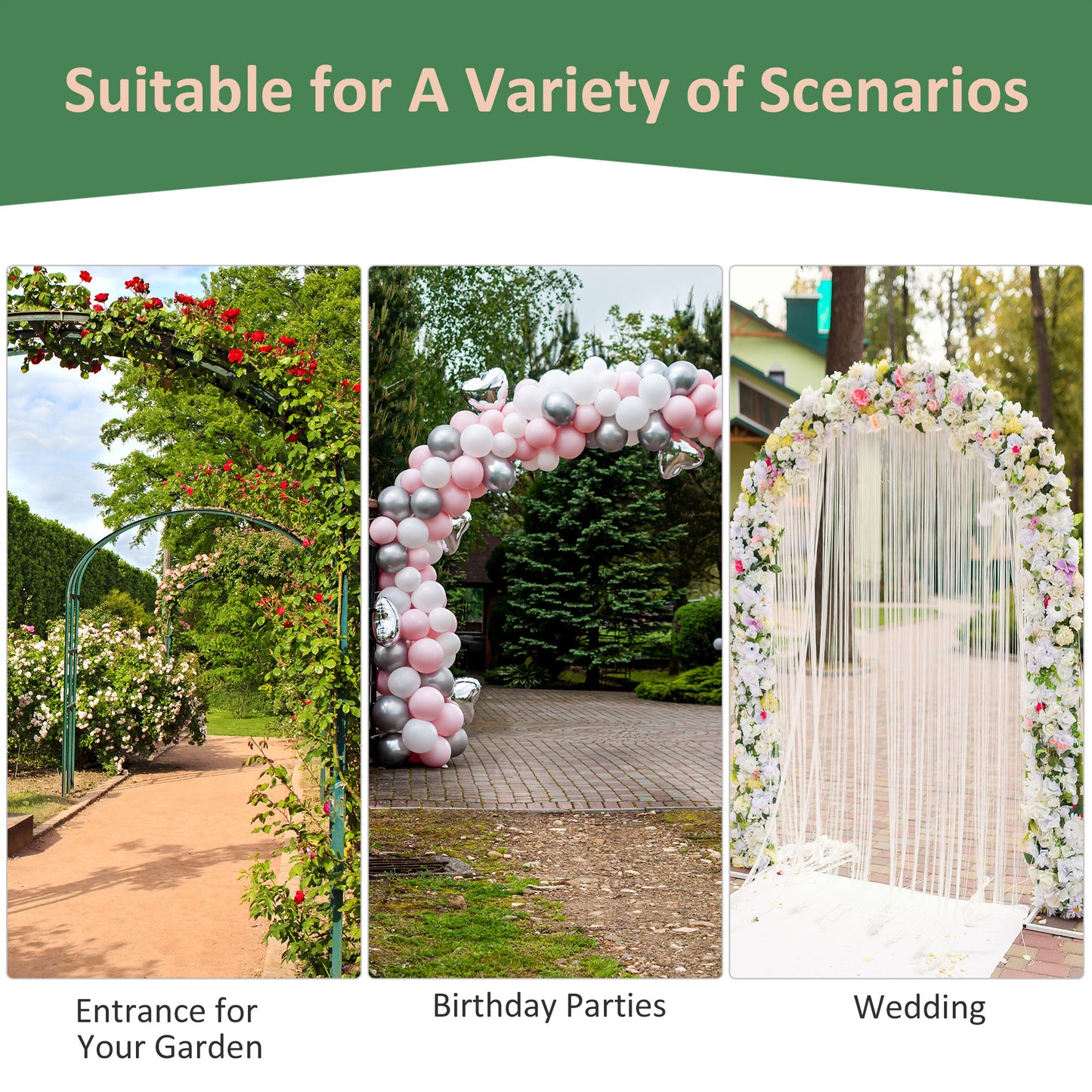 211cm Height Metal Garden Arch Arbor for Wedding Decor for Climbing Plants and Outdoor Decoration