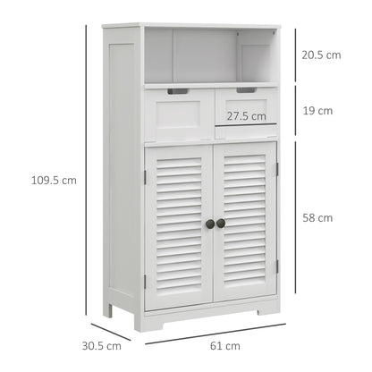 Three-Part Bathroom Storage Unit, with Shelf, Drawers & Cupboard - White
