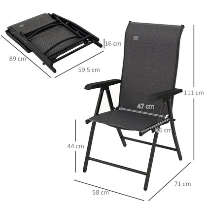 Set of Two Folding Garden Chairs, with Seven-Position Adjustable Backs - Grey