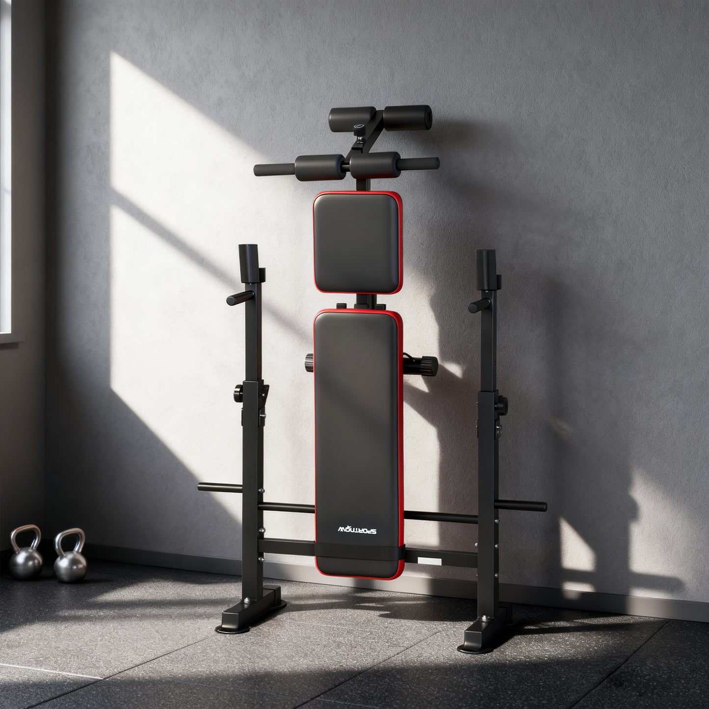 Adjustable Weight Bench with Squat Rack and Dip Stand