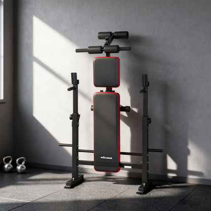 Adjustable Weight Bench with Squat Rack and Dip Stand