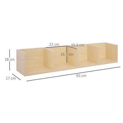 Wall Mount 84 CD / 56 DVD/Blu-ray/ Media Storage Rack 4 Cubes Wooden Shelf Organizer Unit Bookcase Display, Natural