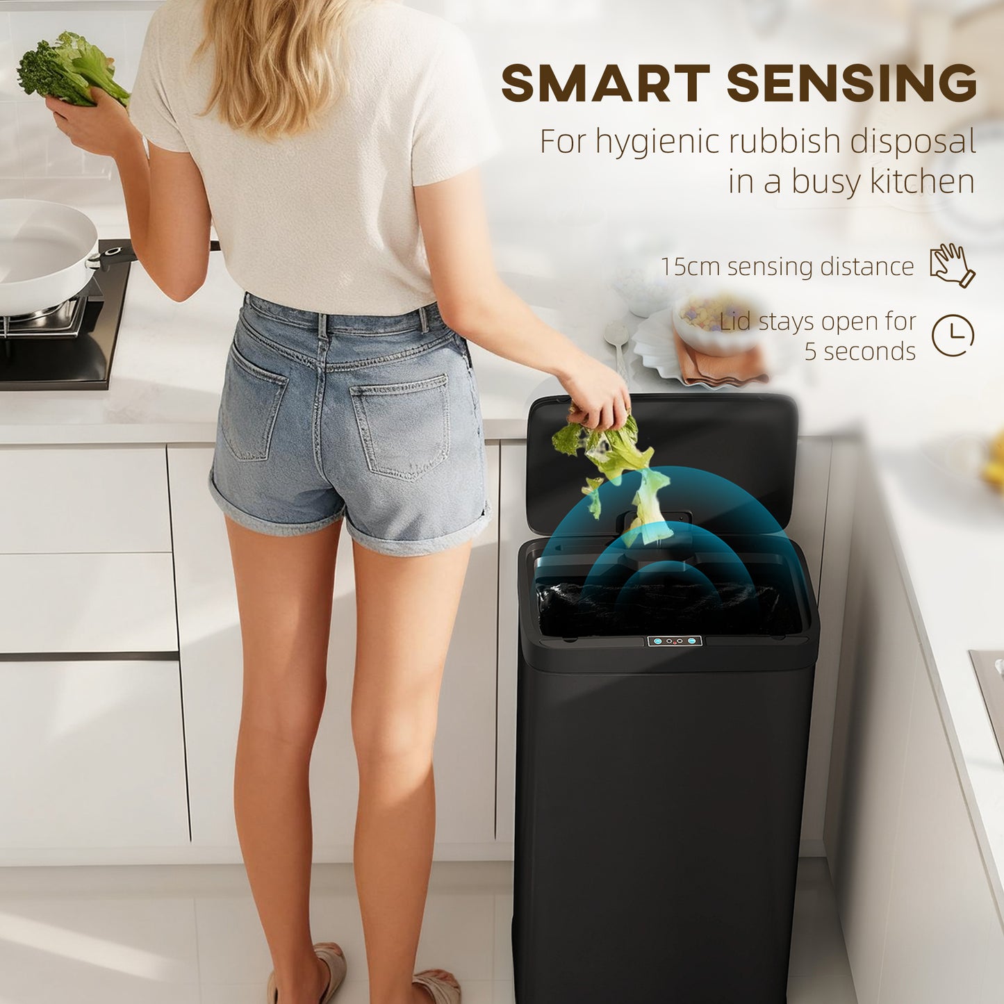 45L Kitchen Sensor Bin - Black