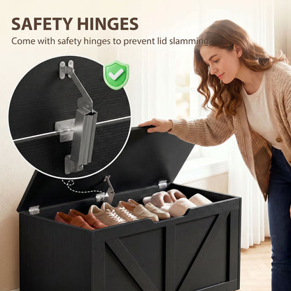 100L Home Storage Box, with Safety Hinge - Black Wood-Effect