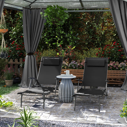 Set of Two Adjustable Back Sun Loungers - Black