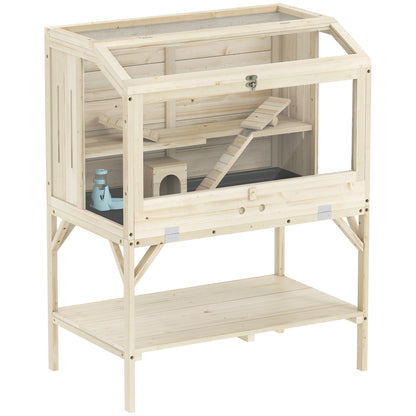 2 Tier Wooden Hamster Cage with Shelf and Openable Top