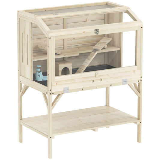 2 Tier Wooden Hamster Cage with Shelf and Openable Top