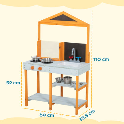Mud Kitchen for Kids, Outdoor Wooden Play Kitchen with Sink, Stove, Cookware, Shelves, Pretend Play Toy for Ages 3-8