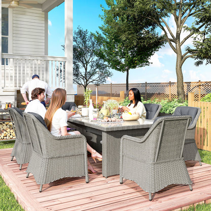 6 Seater Rattan Garden Dining Set with Cushions, Aluminium Outdoor Patio Furniture Set for Garden Gatherings & Outdoor Dining