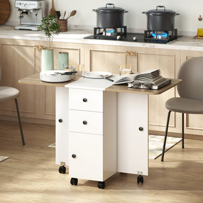 Multi-Storage Six-Person Drop Leaf Dining Table - Oak and White