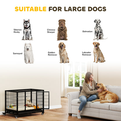 36" Heavy Duty Metal Dog Crate Pet Cage with Tray Wheeled Dog Kennel - Black (Medium)