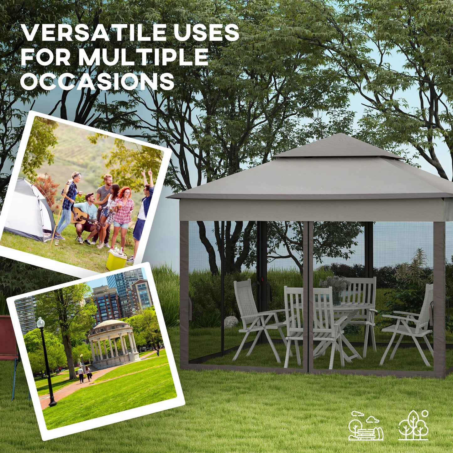3.25 x 3.25m Pop Up Gazebo, Double-roof Garden Tent with Netting and Carry Bag, Party Event Shelter for Outdoor Patio