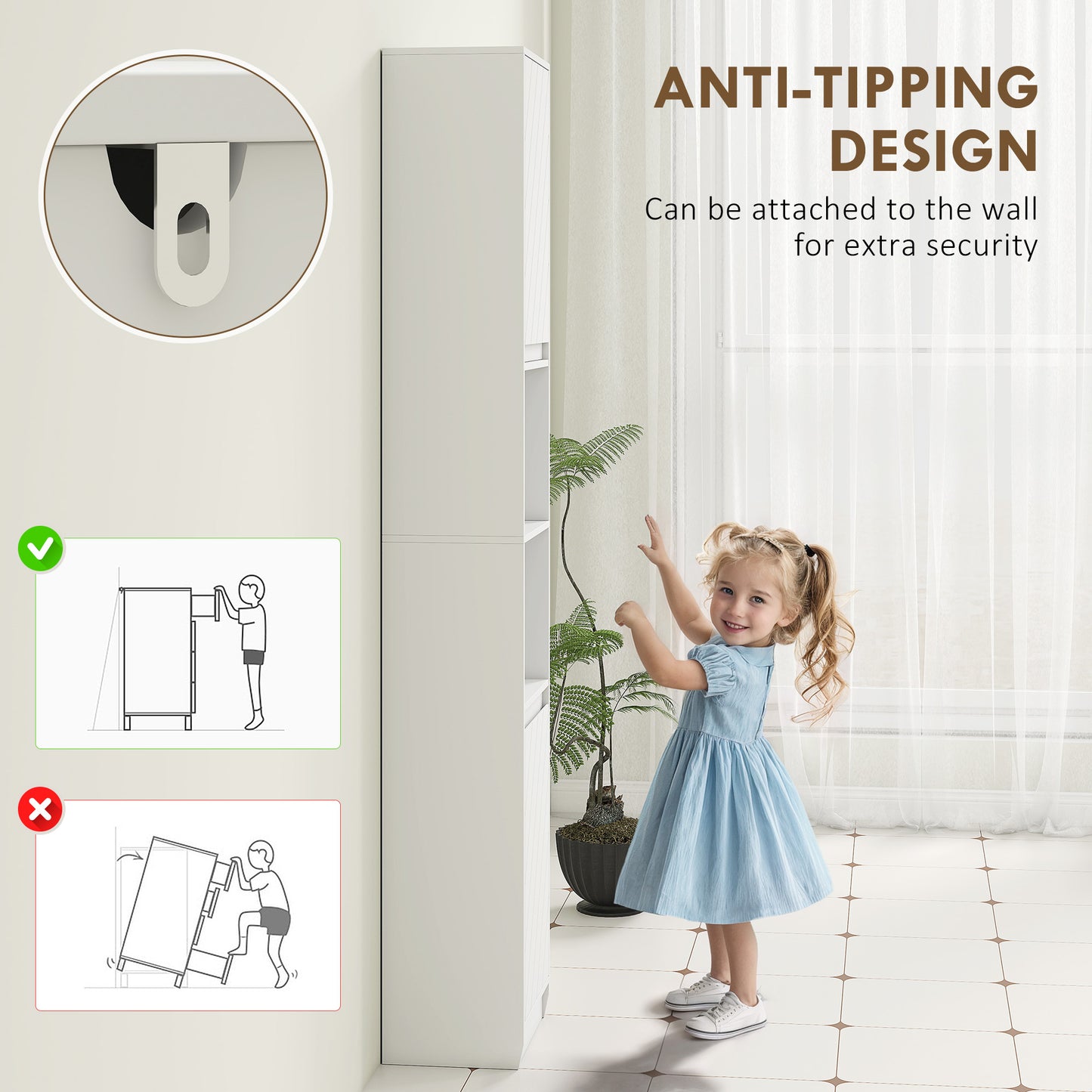 Narrow Bathroom Cabinet, Slim Bathroom Storage Unit with Open Compartment