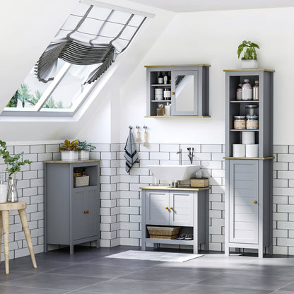 Bathroom Wall Mirror Cabinet, Cupboard with Door, Storage Cabinet with Adjustable Shelf for Corridors Living Rooms, Grey