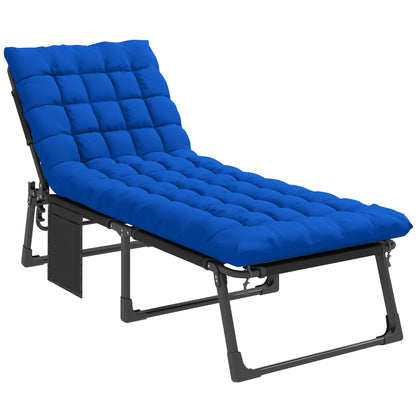 Folding Sun Lounger for Garden, 5-Position Oversized Camping Bed Recliner with Cushions, Blue