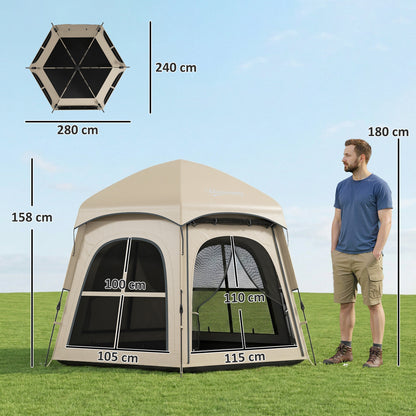 Pop Up Tent 3000mm Waterproof Instant Camping Tent 3-4 Person with 2 Doors 4 Windows Khaki
