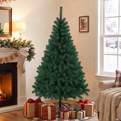 5ft Artificial Christmas Tree, Fir Hinged Xmas Tree with 420 Branch Tips, Foldable Steel Stand, Green