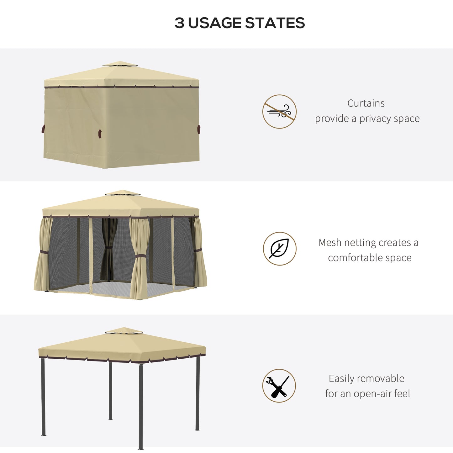 3 x 3(m) Patio Gazebo Canopy Garden Pavilion Tent Shelter with 2 Tier Water Repellent Roof, Mosquito Netting and Curtains