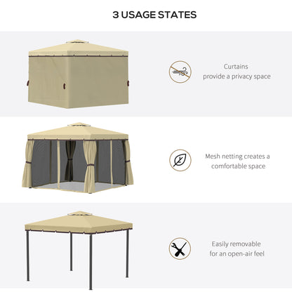 3 x 3(m) Patio Gazebo Canopy Garden Pavilion Tent Shelter with 2 Tier Water Repellent Roof, Mosquito Netting and Curtains