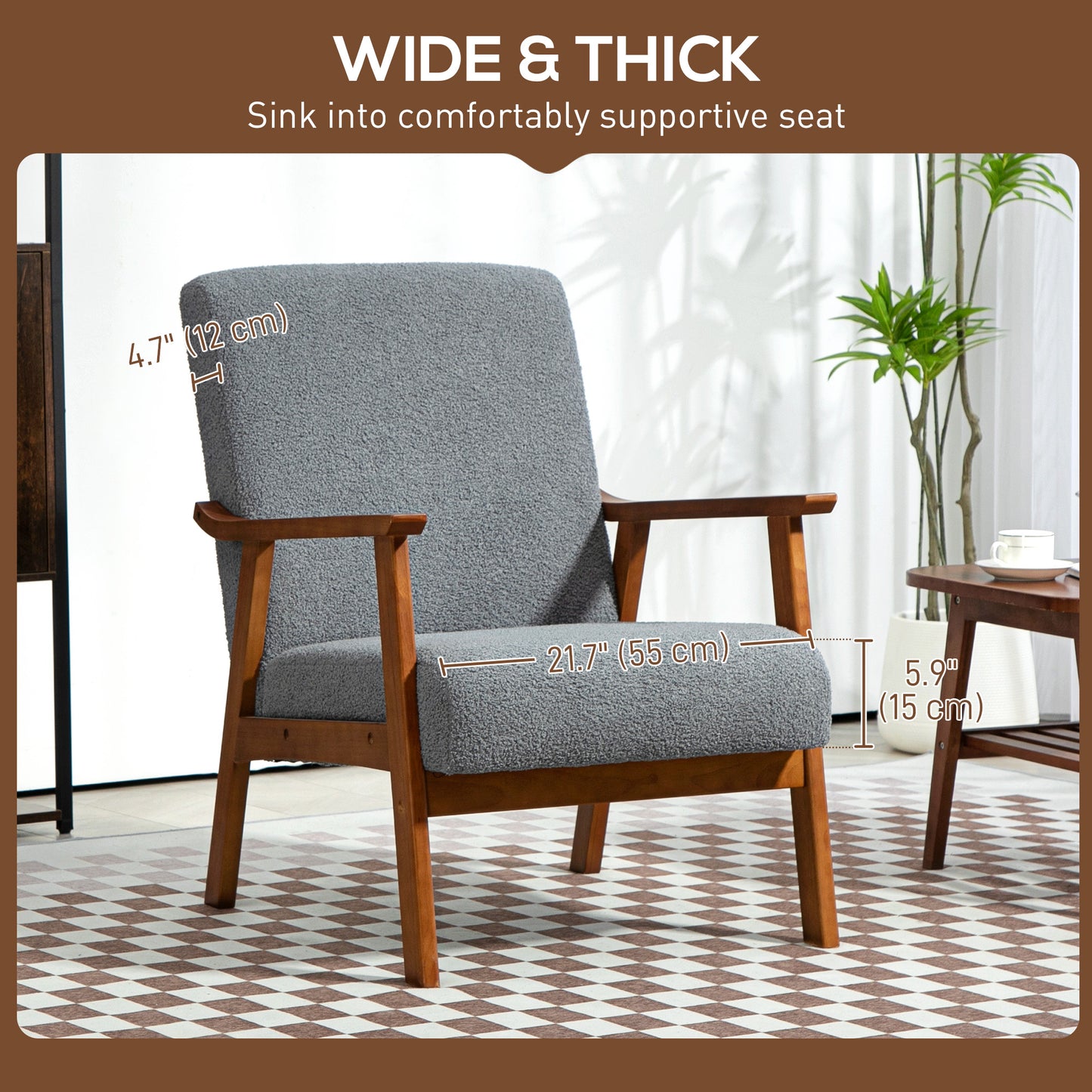 Armchair with Wide Seat, Boucle Accent Chair, Thick Padded Occasional Chair