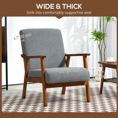 Armchair with Wide Seat, Boucle Accent Chair, Thick Padded Occasional Chair