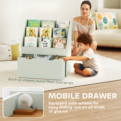 Bookcase for Kids with Shelves, Drawer, Bookcase for Bedroom, Playroom, Green