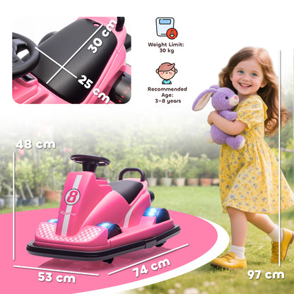 Kids Bumper Car, 360° Rotation Spin Electric Waltzer Car with LED Lights, Music for Ages 3-8 Years Old, Pink