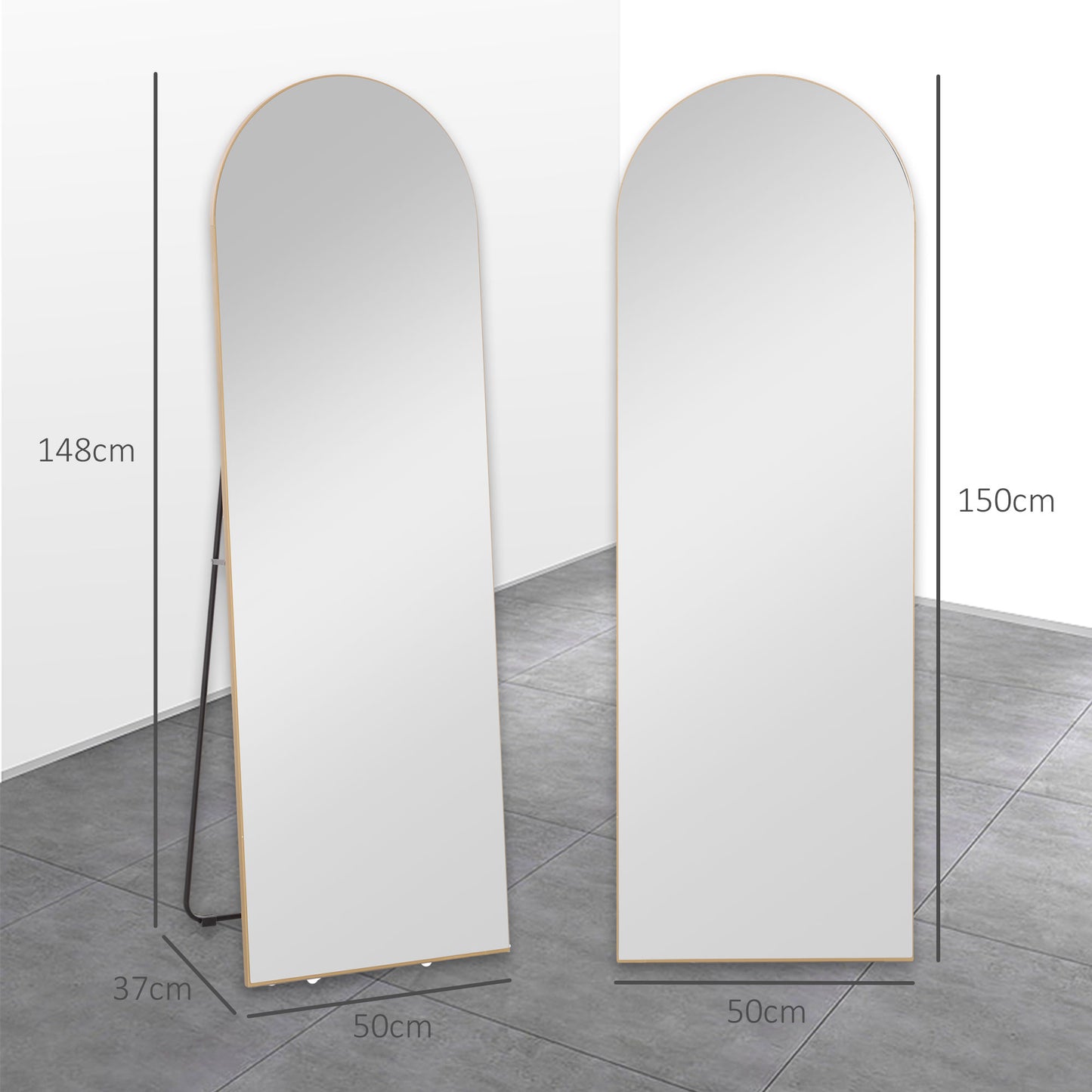150cm Arched Full Length Mirror - Gold Tone