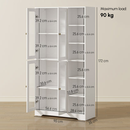 Multi-Storage Kitchen Cabinet, with Glass Doors - White Wood-Effect