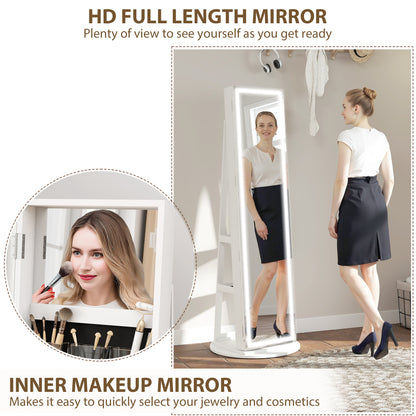 Storage Jewellery Cabinet, with Mirror and Lights - White