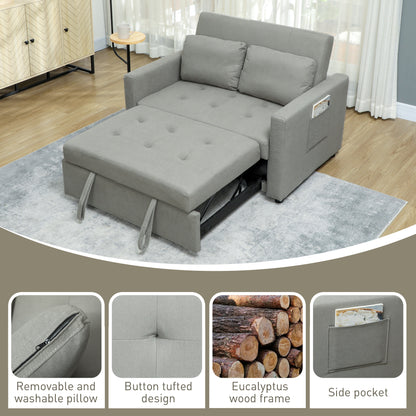 Loveseat Sofa Bed, Convertible Bed Settee with 2 Pillows, Side Pockets, Light Grey