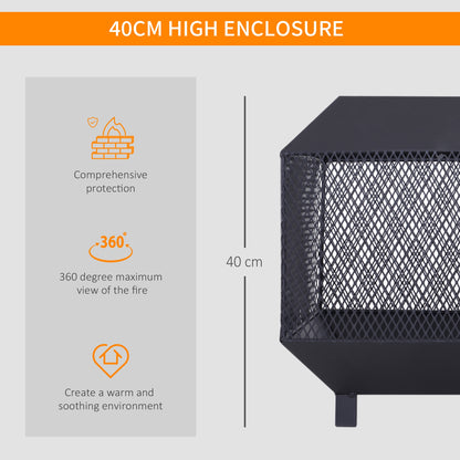 Metal Square Fire Pit Outdoor Mesh Firepit Brazier w/ Lid, Log Grate, Poker for Backyard, Camping, Bonfire