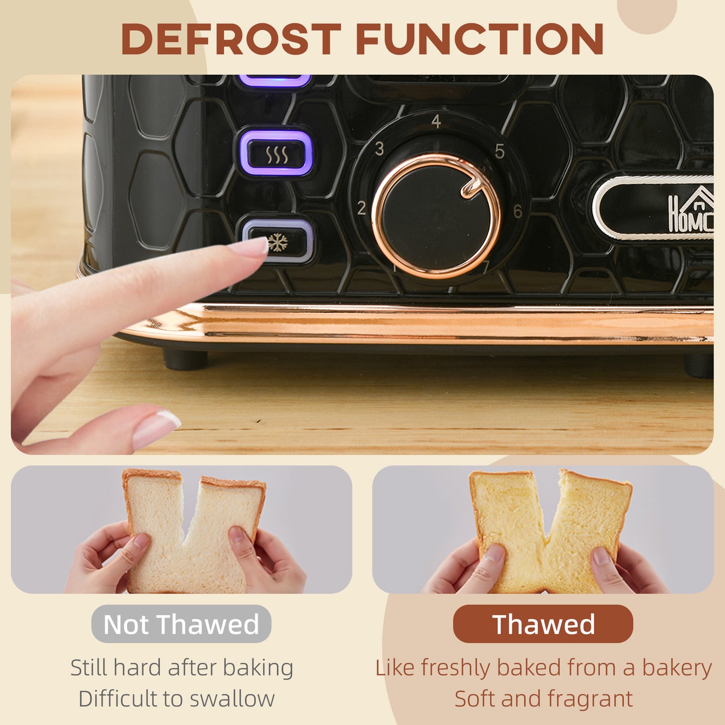 4 Slice Toaster with 7 Browning Levels, High Lift, Reheat/Defrost/Cancel, Self-centring Function, Removable Crumb Tray