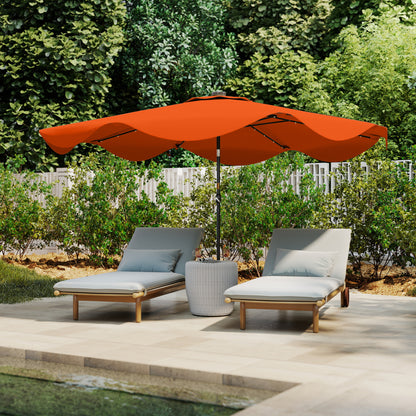Solar Patio Umbrella with LED and Tilt, Outdoor Market Table Umbrella Parasol with Crank, 3 x 3 (m), Orange