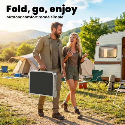 2ft Folding Camping Table, Picnic Table with Mesh Storage Layer, 4 Adjustable Heights and Carrying Handle, Black