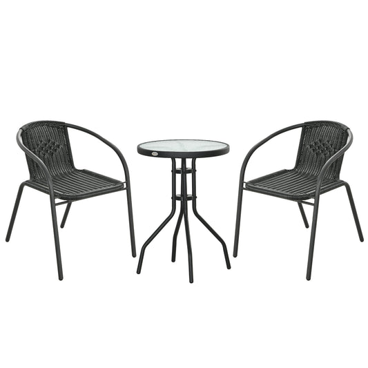 3 Pieces Rattan Bistro Set - Black