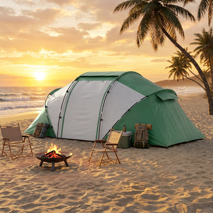 4 Man UV Protection Camping Tent - Green and White