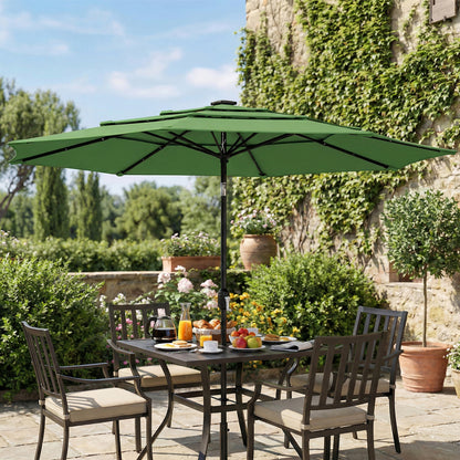 Garden Parasol, Parasol Umbrella with 3-tier Roof, Crank Handle, Tilt Function, Polyester Canopy, Green