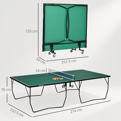 9FT Folding Tennis Table, with 8 Wheels, for Indoor Use, Green