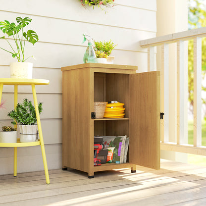 Wooden Garden Shed, Garden Tool Storage Shed with Metal Top and Shelf, Light Brown