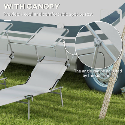 Folding Sun Lounger Set of 2 with Canopy, Reclining Sunbed with 4-Position Adjustable Backrest, 600D Oxford Cloth