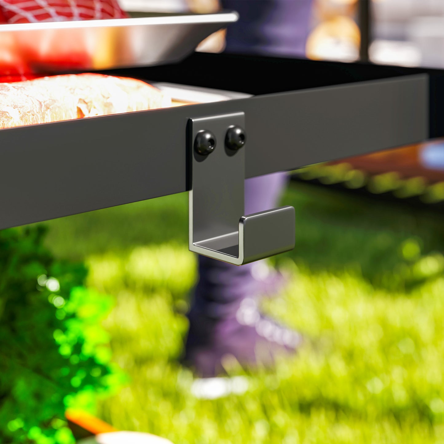 Outdoor Grill Dining Cart 3-Shelf Movable Pizza Oven Table Stand with Stainless Steel Top