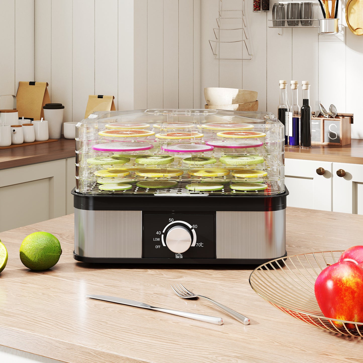 5 Tier Food Dehydrator, 245W Stainless Steel Food Dryer Machine with Adjustable Temperature for Drying Fruit, Meat