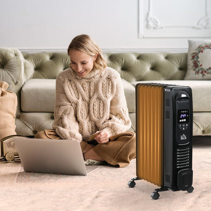 2000W Digital Oil Filled Radiator, 9 Fin, Portable Electric Heater with LED Display, 24-Hour Timer, 3 Heat Settings