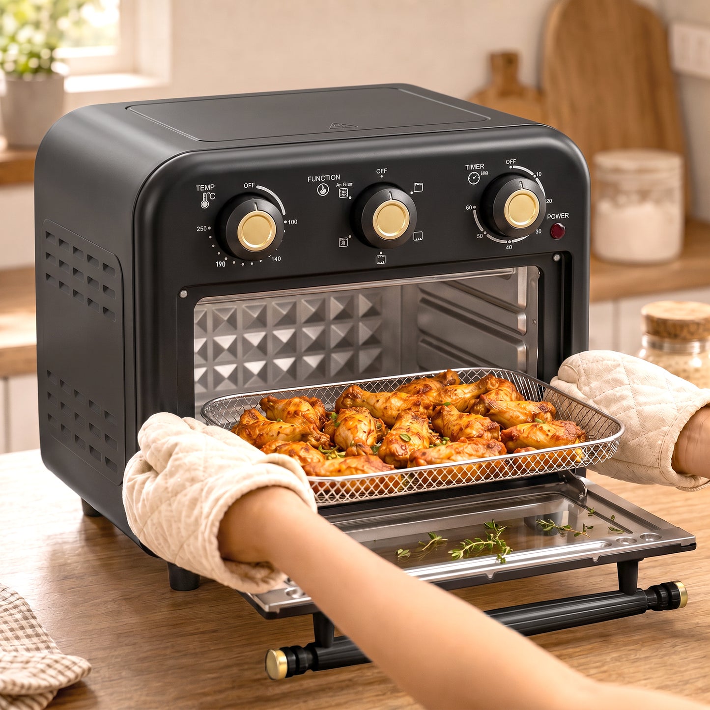 Air Fryer Toaster Oven, Convection Countertop Oven, with Adjustable Temperature and Timer, 12 L, Black